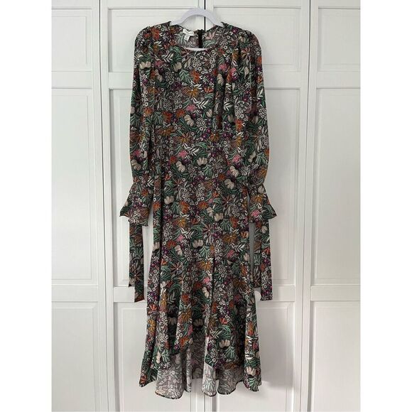 TOPSHOP Long Sleeve Dress Black Floral Paisley Mid-Maxi Length US Size 6 NEW WT! - Picture 2 of 11